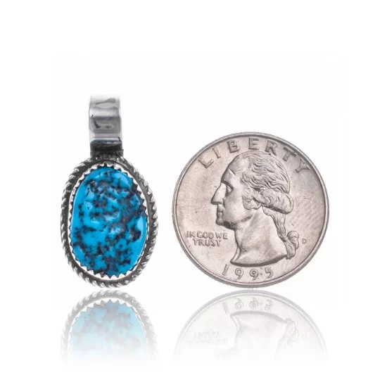 Natural Turquoise .925 Sterling Silver Navajo Native American Handmade Pendant 18174-2 Natural Turquoise .925 Sterling Silver Navajo Native American Handmade Pendant 18174-2