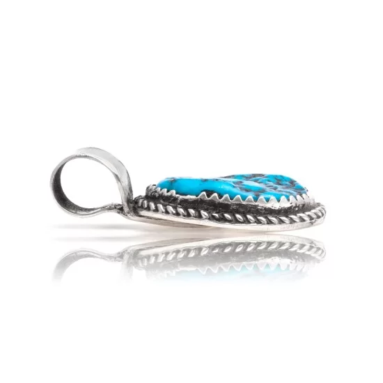 Natural Turquoise .925 Sterling Silver Navajo Native American Handmade Pendant 18174-2 Natural Turquoise .925 Sterling Silver Navajo Native American Handmade Pendant 18174-2