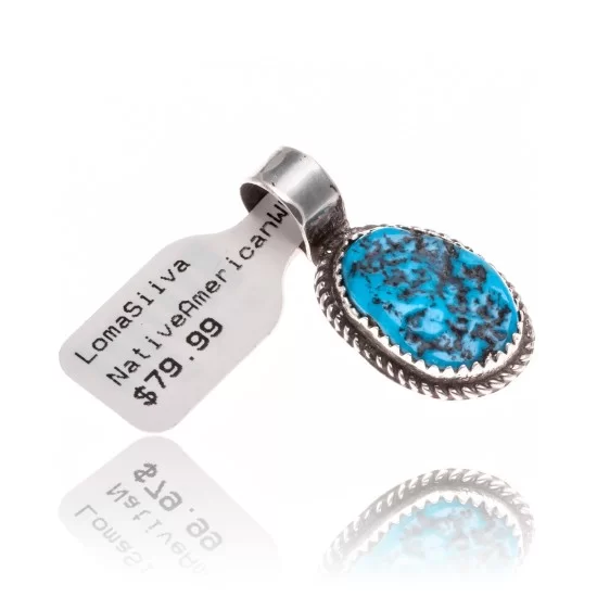 Natural Turquoise .925 Sterling Silver Navajo Native American Handmade Pendant 18174-2 Natural Turquoise .925 Sterling Silver Navajo Native American Handmade Pendant 18174-2