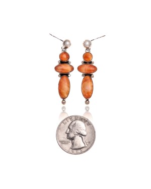 Orange Spiny Oyster .925 Starling Silver Certified Authentic Navajo Native American Handmade Post Earrings  18198-30