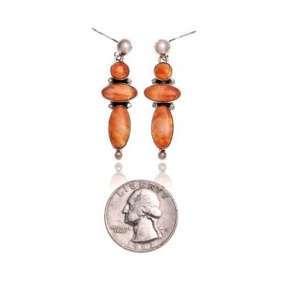 Orange Spiny Oyster .925 Starling Silver Certified Authentic Navajo Native American Handmade Post Earrings  18198-30