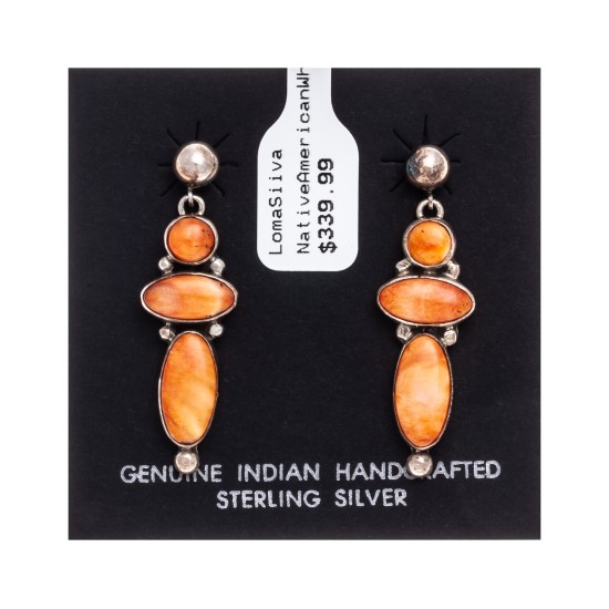 Orange Spiny Oyster .925 Starling Silver Certified Authentic Navajo Native American Handmade Post Earrings  18198-30