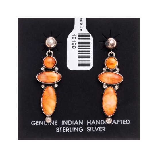 Orange Spiny Oyster .925 Starling Silver Certified Authentic Navajo Native American Handmade Post Earrings  18198-30