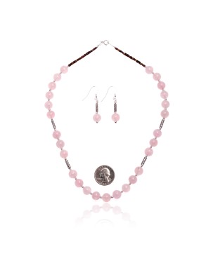 .925 Sterling Silver Certified Authentic Navajo Native American Natural Pink Quartz Set 18235-1-18237-1