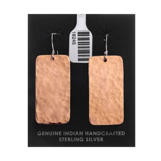 Hammered Pure Copper Certified Authentic Navajo Native American Handmade Dangle Earrings 18245