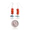 Natural Turquoise and Coral .925 Sterling Silver Hooks Certified Authentic Navajo Native American Dangle Earrings 18294-14