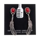Coral .925 Sterling Silver Certified Authentic Navajo Native American Handmade Feather Post Earrings  18315-91