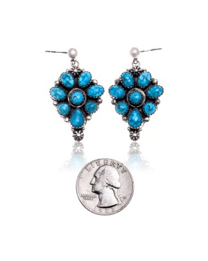 Natural Turquoise .925 Starling Silver Certified Authentic Navajo Native American Handmade Post Earrings  18318-40
