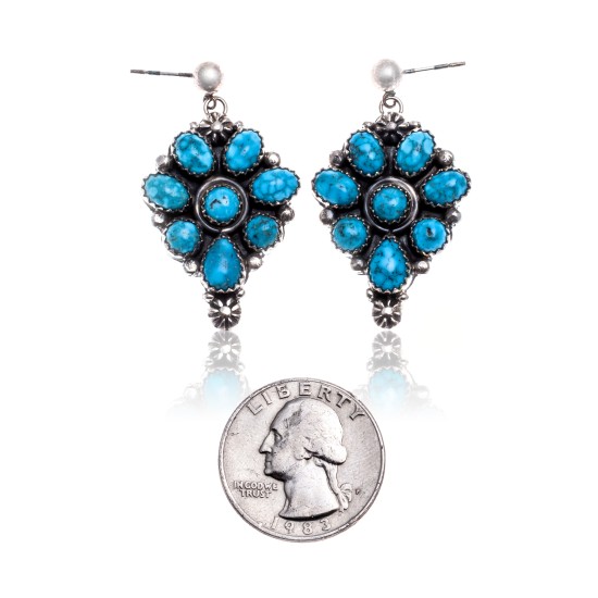 Natural Turquoise .925 Starling Silver Certified Authentic Navajo Native American Handmade Post Earrings  18318-40