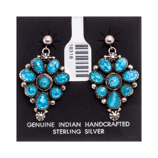 Natural Turquoise .925 Starling Silver Certified Authentic Navajo Native American Handmade Post Earrings  18318-40