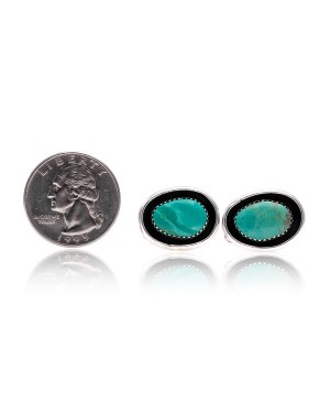 Natural Turquoise .925 Sterling Silver Certified Authentic Navajo Native American Handmade Cuff Links 19124