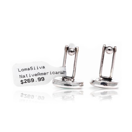 Natural Turquoise .925 Sterling Silver Certified Authentic Navajo Native American Handmade Cuff Links 19124