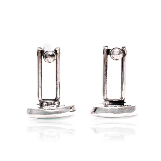 Natural Turquoise .925 Sterling Silver Certified Authentic Navajo Native American Handmade Cuff Links 19124