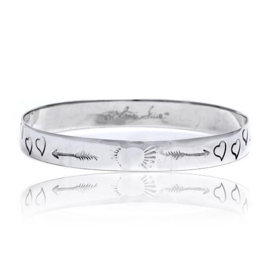 Heart Arrow Feather Sun .925 Sterling Silver Certified Authentic Hopi Handmade Native American Bangle Bracelet 22215 Heart Arrow Feather Sun .925 Sterling Silver Certified Authentic Hopi Handmade Native American Bangle Bracelet 22215
