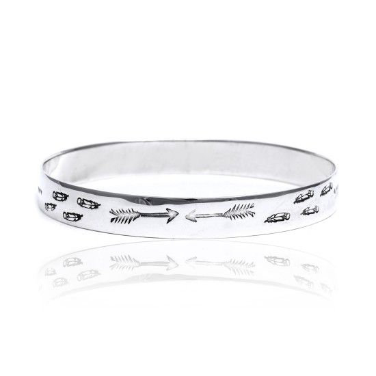 Heart Arrow Feather Sun .925 Sterling Silver Certified Authentic Hopi Handmade Native American Bangle Bracelet 22215 Heart Arrow Feather Sun .925 Sterling Silver Certified Authentic Hopi Handmade Native American Bangle Bracelet 22215
