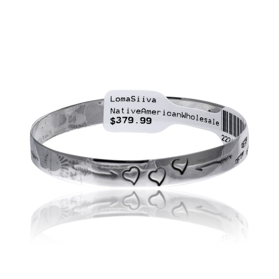 Heart Arrow Feather Sun .925 Sterling Silver Certified Authentic Hopi Handmade Native American Bangle Bracelet 22215 Heart Arrow Feather Sun .925 Sterling Silver Certified Authentic Hopi Handmade Native American Bangle Bracelet 22215