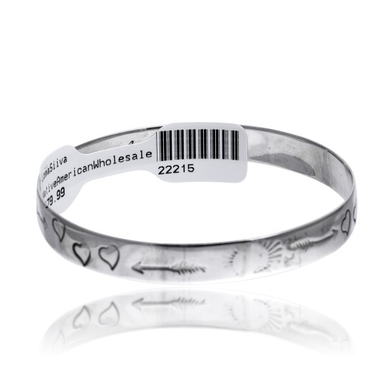Heart Arrow Feather Sun .925 Sterling Silver Certified Authentic Hopi Handmade Native American Bangle Bracelet 22215 Heart Arrow Feather Sun .925 Sterling Silver Certified Authentic Hopi Handmade Native American Bangle Bracelet 22215