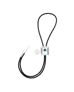 Bear Paw and Sun Natural Turquoise and Nickel Certified Authentic Navajo Native American Handmade Bolo Tie 24488-5
