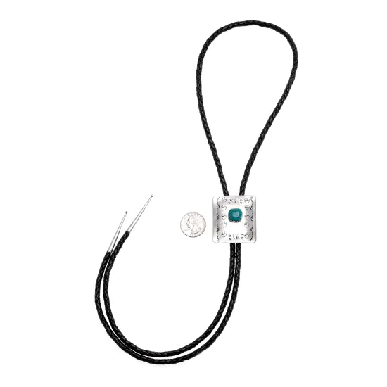Bear Paw and Sun Natural Turquoise and Nickel Navajo Native American Handmade Bolo Tie 24488-5 Bear Paw and Sun Natural Turquoise and Nickel Navajo Native American Handmade Bolo Tie 24488-5