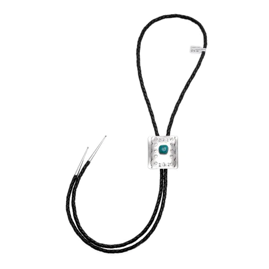 Bear Paw and Sun Natural Turquoise and Nickel Navajo Native American Handmade Bolo Tie 24488-5 Bear Paw and Sun Natural Turquoise and Nickel Navajo Native American Handmade Bolo Tie 24488-5