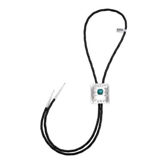 Bear Paw and Sun Natural Turquoise and Nickel Navajo Native American Handmade Bolo Tie 24488-5 Bear Paw and Sun Natural Turquoise and Nickel Navajo Native American Handmade Bolo Tie 24488-5