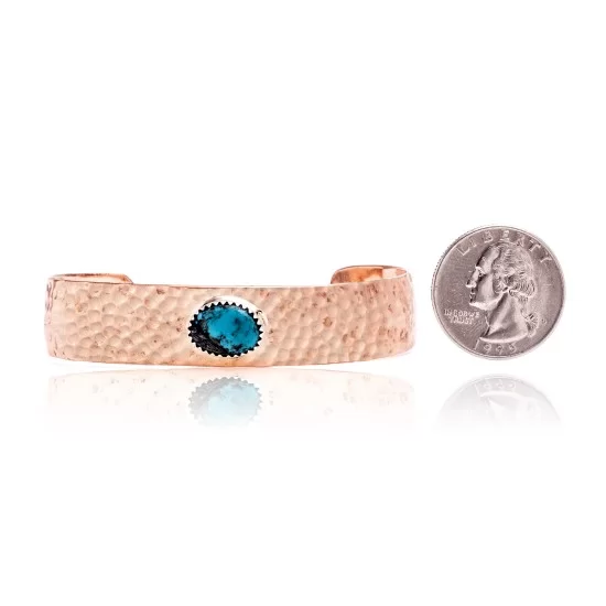 Natural Turquoise and Hammered Copper Navajo Native American Handmade Cuff Bracelet 24494-6 Natural Turquoise and Hammered Copper Navajo Native American Handmade Cuff Bracelet 24494-6
