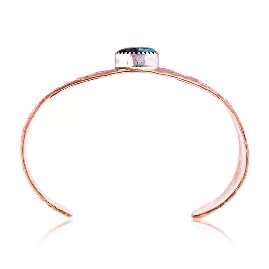 Natural Turquoise and Hammered Copper Navajo Native American Handmade Cuff Bracelet 24494-6 Natural Turquoise and Hammered Copper Navajo Native American Handmade Cuff Bracelet 24494-6