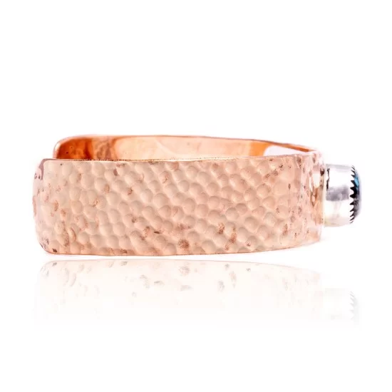 Natural Turquoise and Hammered Copper Navajo Native American Handmade Cuff Bracelet 24494-6 Natural Turquoise and Hammered Copper Navajo Native American Handmade Cuff Bracelet 24494-6