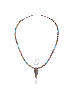 Arrow Natural Turquoise and Unakite and Hematite .925 Sterling Silver Certified Authentic Navajo Native American Necklace 24511-10