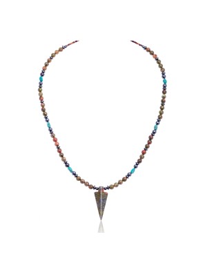 Arrow Natural Turquoise and Unakite and Hematite .925 Sterling Silver Certified Authentic Navajo Native American Necklace 24511-10