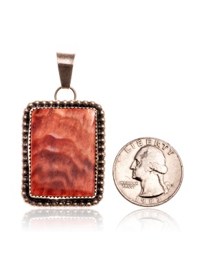 Orange Spiny Oyster .925 Starling Silver Certified Authentic Navajo Native American Handmade Pendant 24519-1
