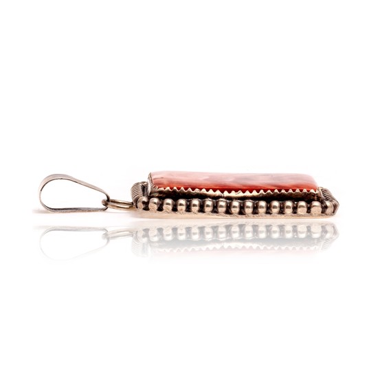 Orange Spiny Oyster .925 Starling Silver Certified Authentic Navajo Native American Handmade Pendant 24519-1
