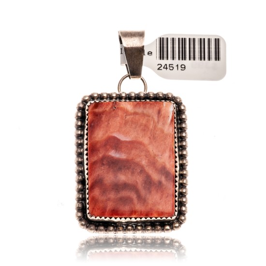 Orange Spiny Oyster .925 Starling Silver Certified Authentic Navajo Native American Handmade Pendant 24519-1
