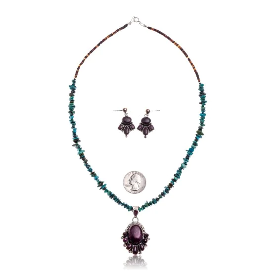 Natural Turquoise Purple Spiny Oyster .925 Sterling Silver Navajo Native American Handmade Pendant Earnings Set 24519-15222-18198-10 Natural Turquoise Purple Spiny Oyster .925 Sterling Silver Navajo Native American Handmade Pendant Earnings Set 24519-15222-18198-10
