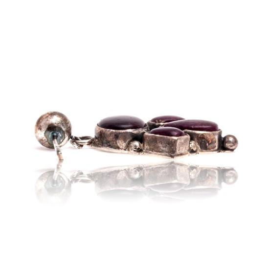 Natural Turquoise Purple Spiny Oyster .925 Sterling Silver Certified Authentic Navajo Native American Handmade Pendant Earnings Set 24519-15222-18198-10