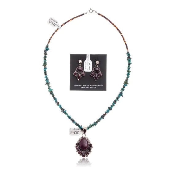 Natural Turquoise Purple Spiny Oyster .925 Sterling Silver Navajo Native American Handmade Pendant Earnings Set 24519-15222-18198-10 Natural Turquoise Purple Spiny Oyster .925 Sterling Silver Navajo Native American Handmade Pendant Earnings Set 24519-15222-18198-10