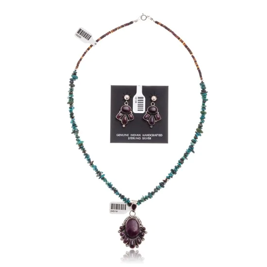 Natural Turquoise Purple Spiny Oyster .925 Sterling Silver Navajo Native American Handmade Pendant Earnings Set 24519-15222-18198-10 Natural Turquoise Purple Spiny Oyster .925 Sterling Silver Navajo Native American Handmade Pendant Earnings Set 24519-15222-18198-10