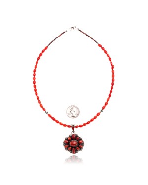 Natural Turquoise Coral Red Jasper .925 Sterling Silver Certified Authentic Navajo Native American Necklace 24520-17029