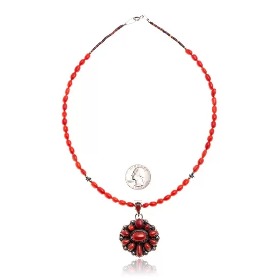 Natural Turquoise Coral Red Jasper .925 Sterling Silver Navajo Native American Necklace 24520-17029 Natural Turquoise Coral Red Jasper .925 Sterling Silver Navajo Native American Necklace 24520-17029