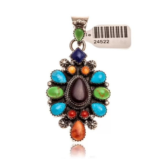 Natural Turquoise Multicolor Stone .925 Starling Silver Navajo Native American Handmade Pendant 24522 Natural Turquoise Multicolor Stone .925 Starling Silver Navajo Native American Handmade Pendant 24522