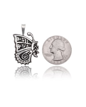 Butterfly .925 Sterling Silver Certified Authentic Handmade Hopi Native American Pendant  24551
