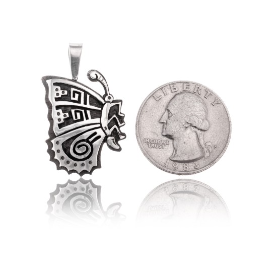 Butterfly .925 Sterling Silver Certified Authentic Handmade Hopi Native American Pendant  24551