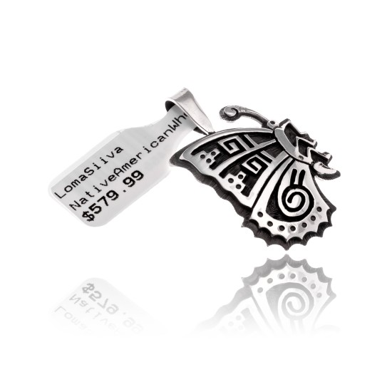 Butterfly .925 Sterling Silver Certified Authentic Handmade Hopi Native American Pendant  24551