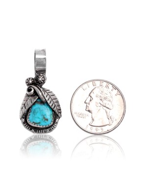 Natural Turquoise .925 Sterling Silver Certified Authentic Navajo Native American Handmade Pendant 24552