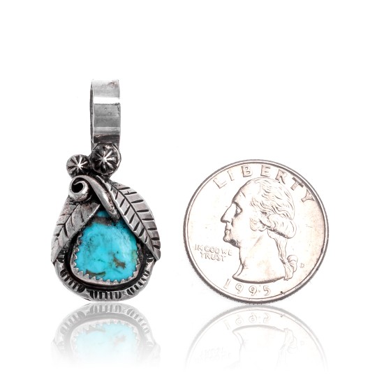 Natural Turquoise .925 Sterling Silver Certified Authentic Navajo Native American Handmade Pendant 24552