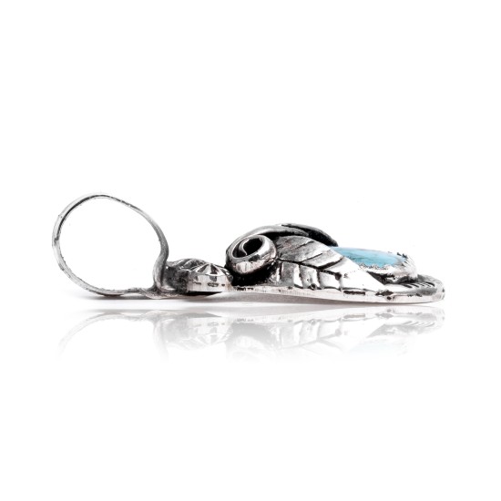 Natural Turquoise .925 Sterling Silver Certified Authentic Navajo Native American Handmade Pendant 24552