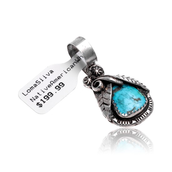 Natural Turquoise .925 Sterling Silver Certified Authentic Navajo Native American Handmade Pendant 24552