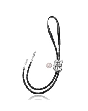 Eagle Head .925 Sterling Silver Certified Authentic Handmade Hopi Native American Bolo Tie 24554