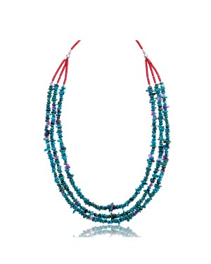 Natural Turquoise and Amethyst and Coral .925 Sterling Silver Certified Authentic Navajo Native American 3 Strand Necklace 25248