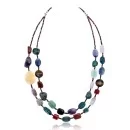 Natural Turquoise Multicolor .925 Sterling Silver Navajo Native American 2 Strand Necklace 25283-1